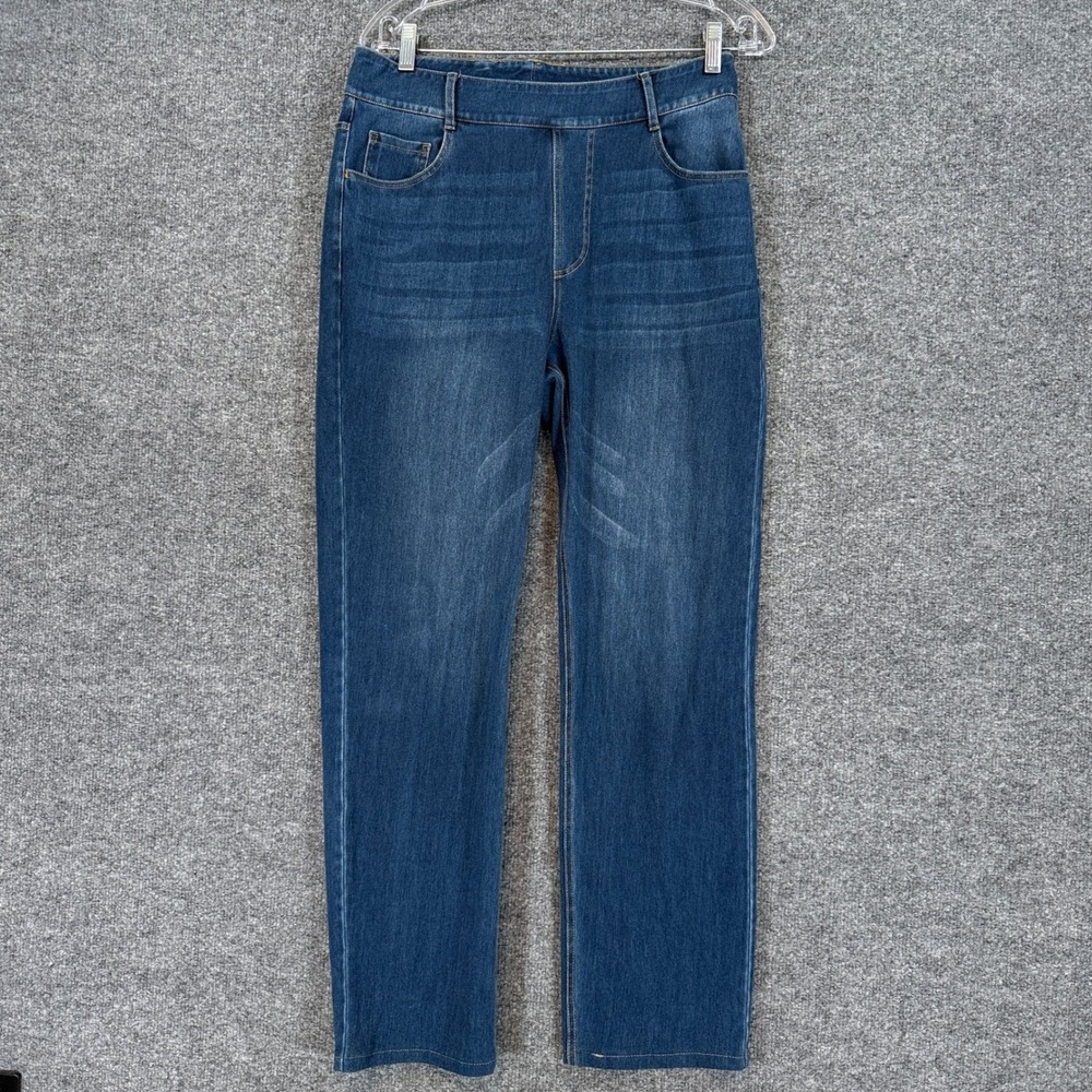 Halara Jeans Women Medium Blue Stretch Pull On Denim Pants Straight Leg Casual